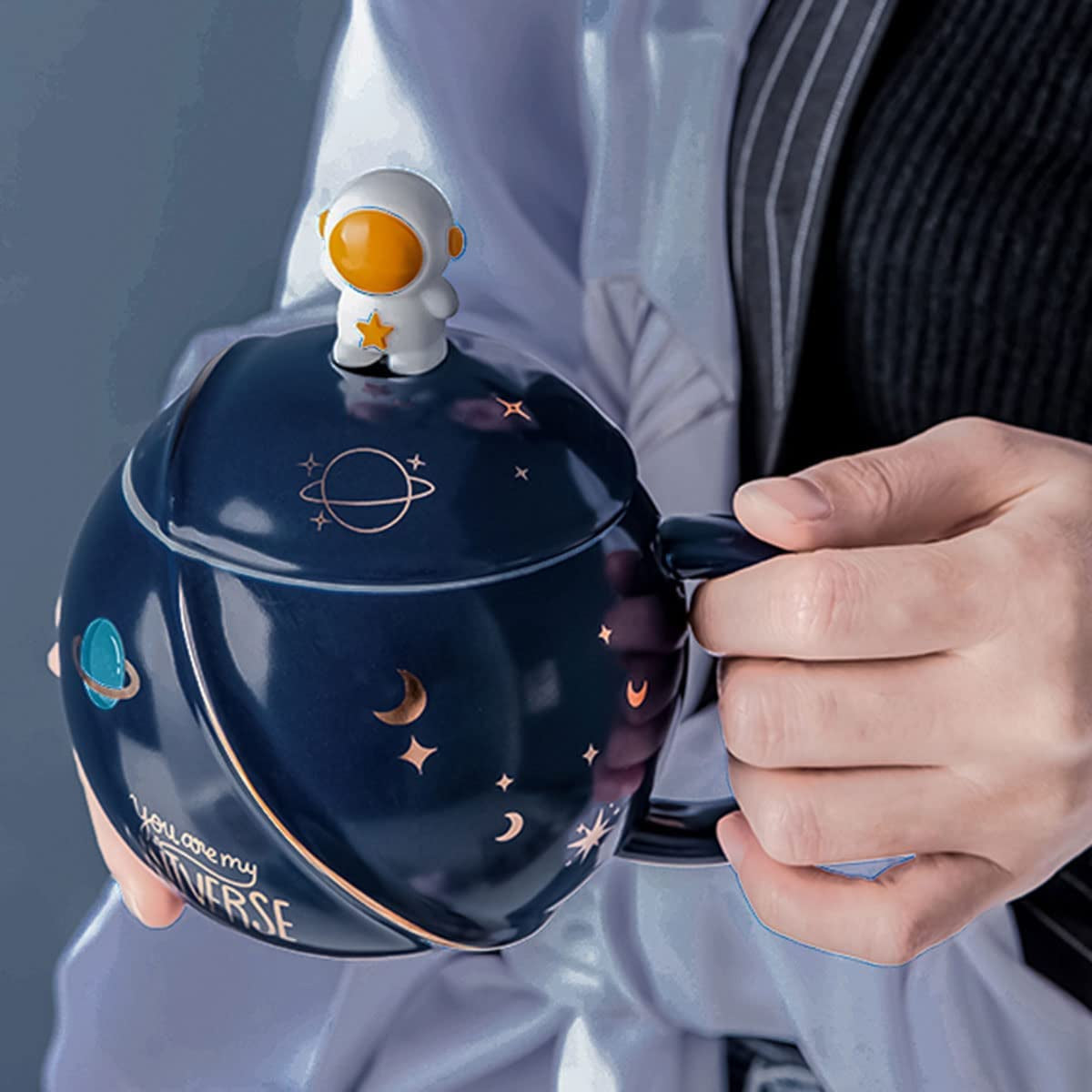 - Cute Astronaut Mug with Lid and Spoon, Kawaii Cup Novelty Mug for Coffee, Tea and Milk, Blue, 450Ml/15Oz