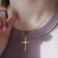 Gold Dainty Cross Necklace for Women,18K Gold Plated Latin CZ Cross Faith Pendant Necklace Minimalist Handmade Crucifix Chain Jewelry Gift