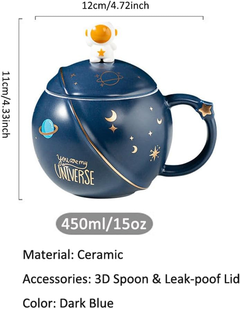 - Cute Astronaut Mug with Lid and Spoon, Kawaii Cup Novelty Mug for Coffee, Tea and Milk, Blue, 450Ml/15Oz