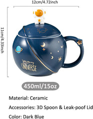 - Cute Astronaut Mug with Lid and Spoon, Kawaii Cup Novelty Mug for Coffee, Tea and Milk, Blue, 450Ml/15Oz