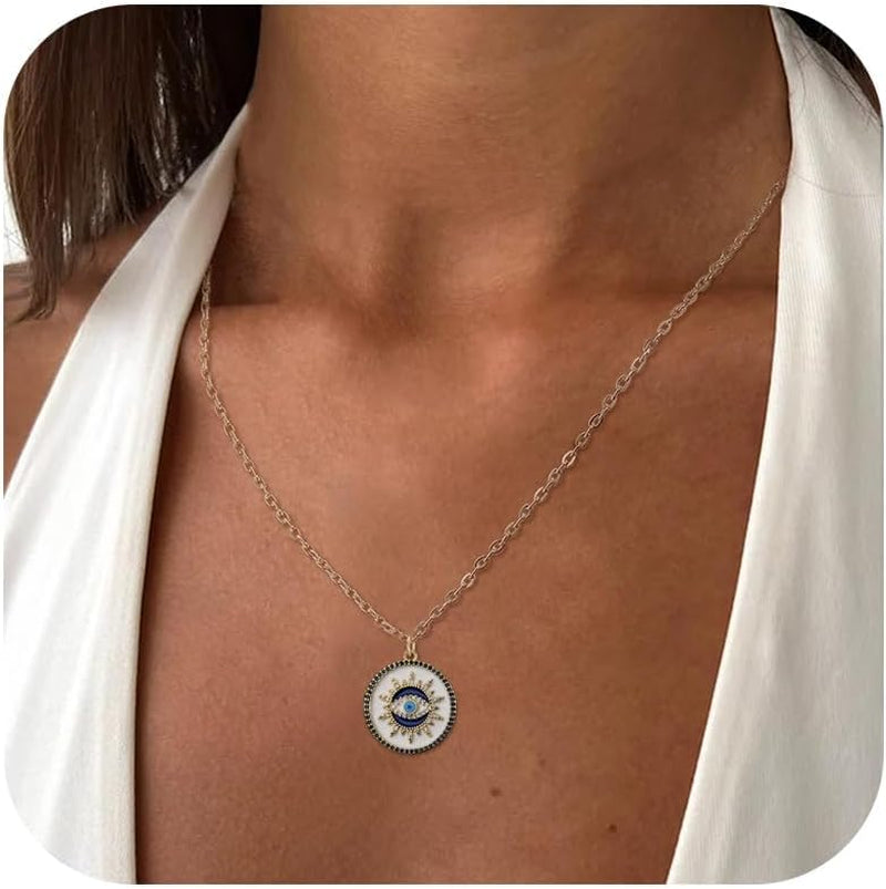 Evil Eye Necklace for Women Men Protection Necklace Leather Rope Glass Evil Eye Pendant Neckace Inspirational Jewelry Trendy Stuff Gifts Stocking Stuffers