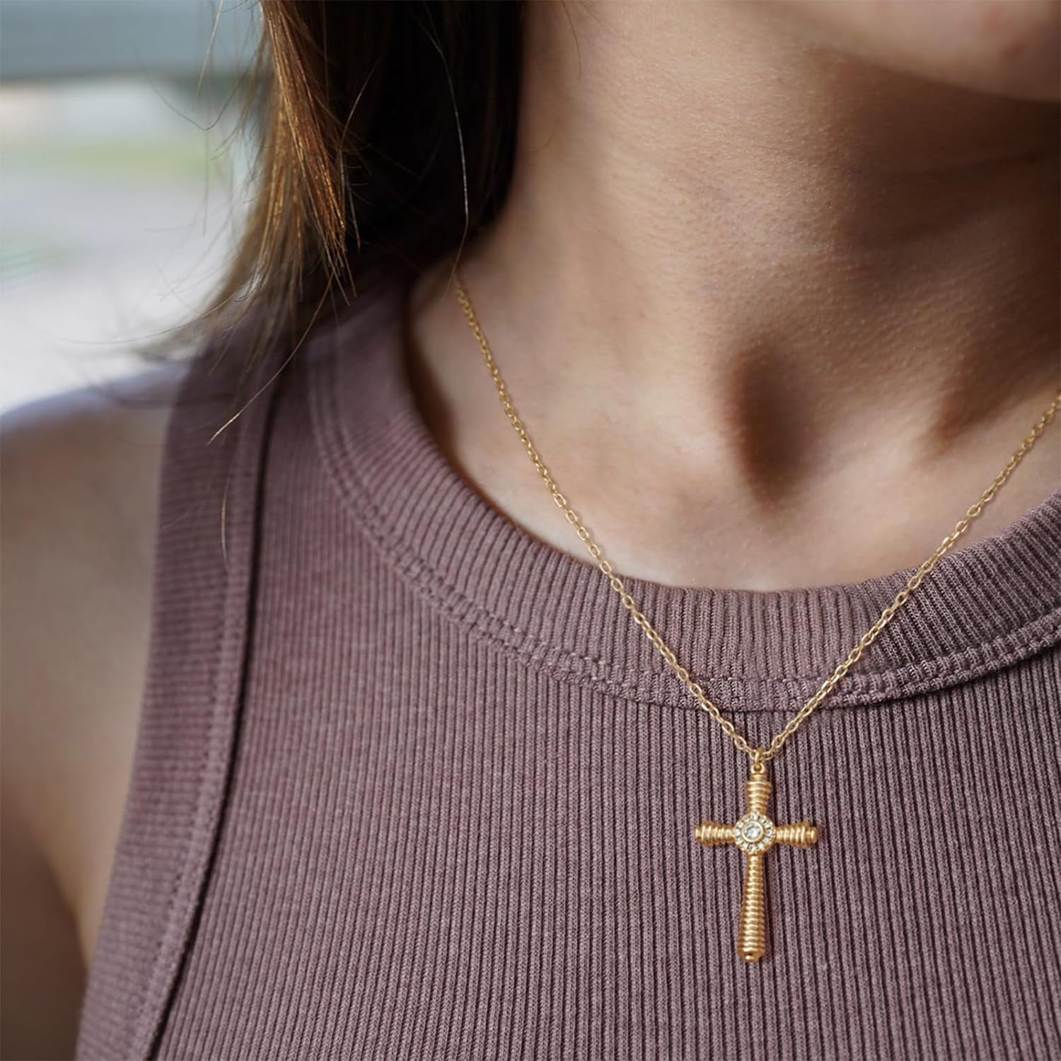 Gold Dainty Cross Necklace for Women,18K Gold Plated Latin CZ Cross Faith Pendant Necklace Minimalist Handmade Crucifix Chain Jewelry Gift