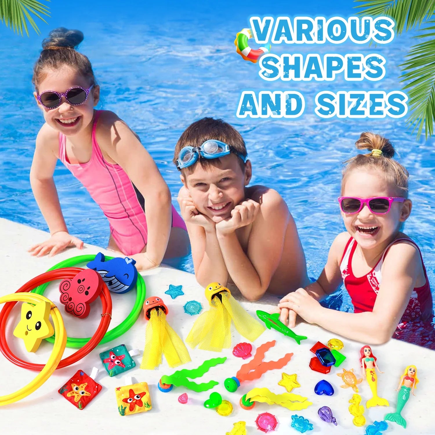 35Pcs Diving Toys, Swimming Pool Toys for Kids with a Storage Net Bag, Underwater Toys,Water Toys Swim Learning & Diving Skill Development for Kids