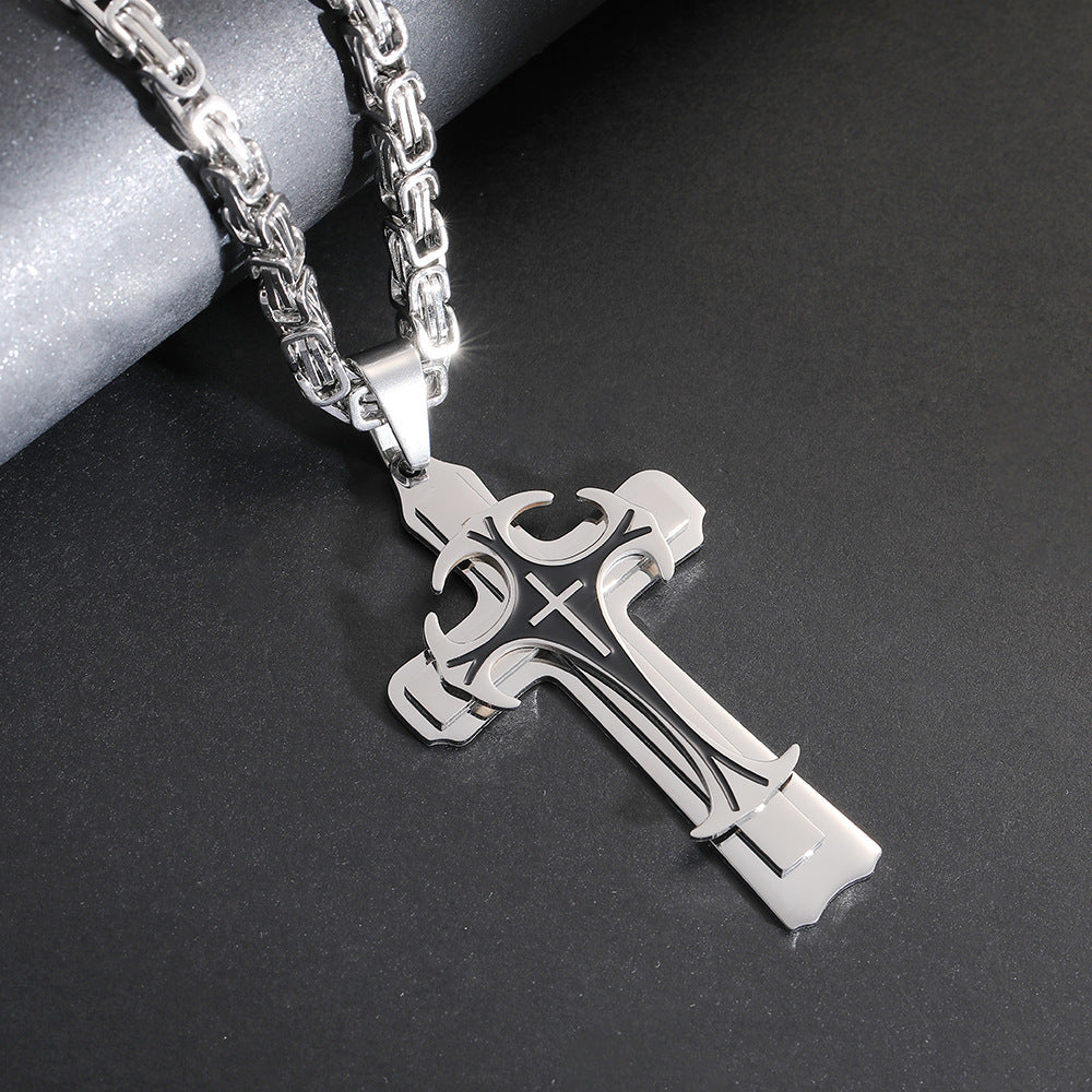 Fashion Jewelry Christian Trinity Latin Cross Necklace For Men Stainless Steel Three Layers Cross Pendants Necklaces Jewelry Gift Devogue