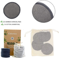 25 Pack Charcoal Bamboo Reusable Makeup Remover Pads - Bamboo Reusable Cotton Rounds for Toner, Washable Eco-Friendly Pads for All Skin Types with Cotton Laundry Bag