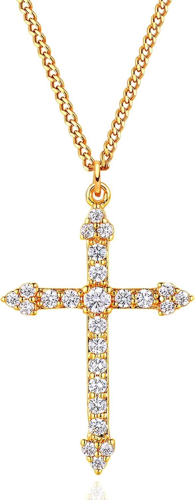 Gold Dainty Cross Necklace for Women,18K Gold Plated Latin CZ Cross Faith Pendant Necklace Minimalist Handmade Crucifix Chain Jewelry Gift