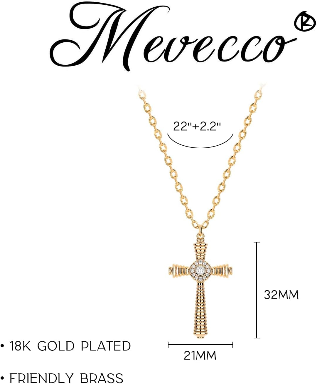 Gold Dainty Cross Necklace for Women,18K Gold Plated Latin CZ Cross Faith Pendant Necklace Minimalist Handmade Crucifix Chain Jewelry Gift