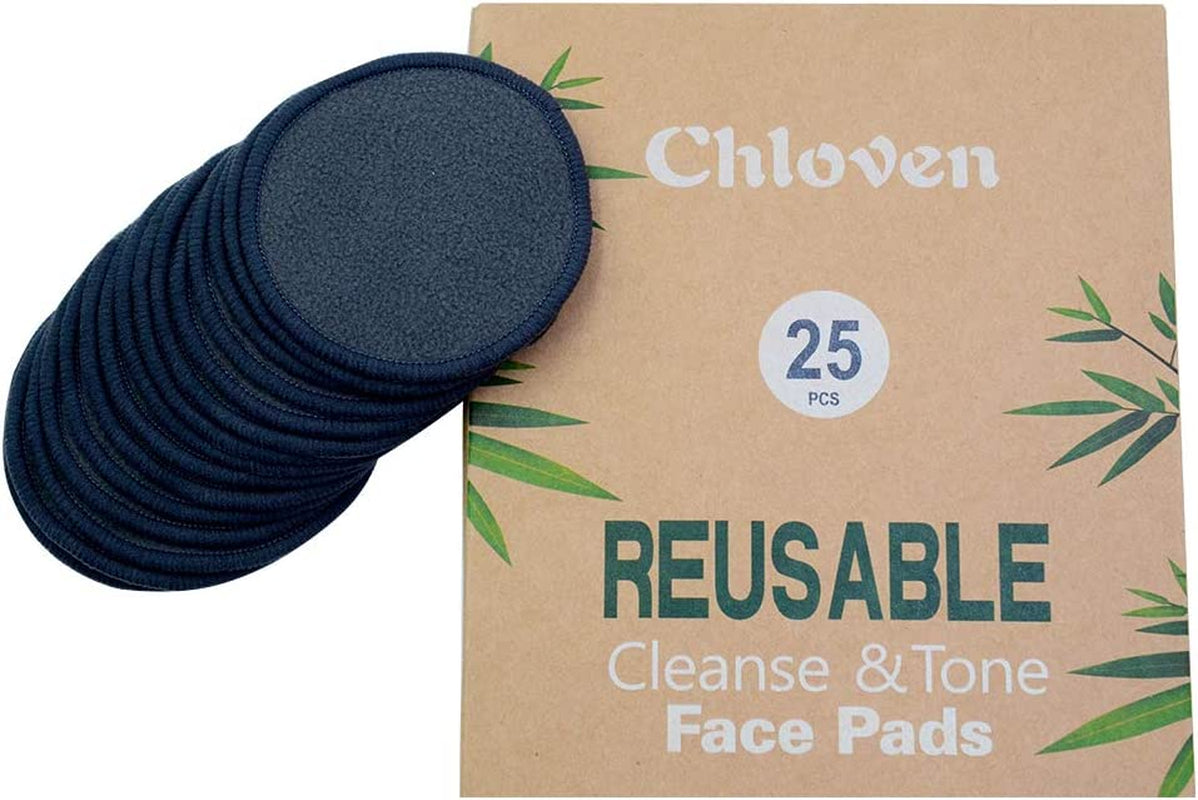 25 Pack Charcoal Bamboo Reusable Makeup Remover Pads - Bamboo Reusable Cotton Rounds for Toner, Washable Eco-Friendly Pads for All Skin Types with Cotton Laundry Bag