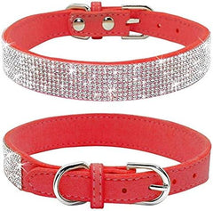 Rhinestone Dog Collar, Cute Dazzling Sparkling Soft Suede Leather Dog Cat Rhinestone Collar Crystal Diamond Pet Dog Puppy Collar(Red,Xs)