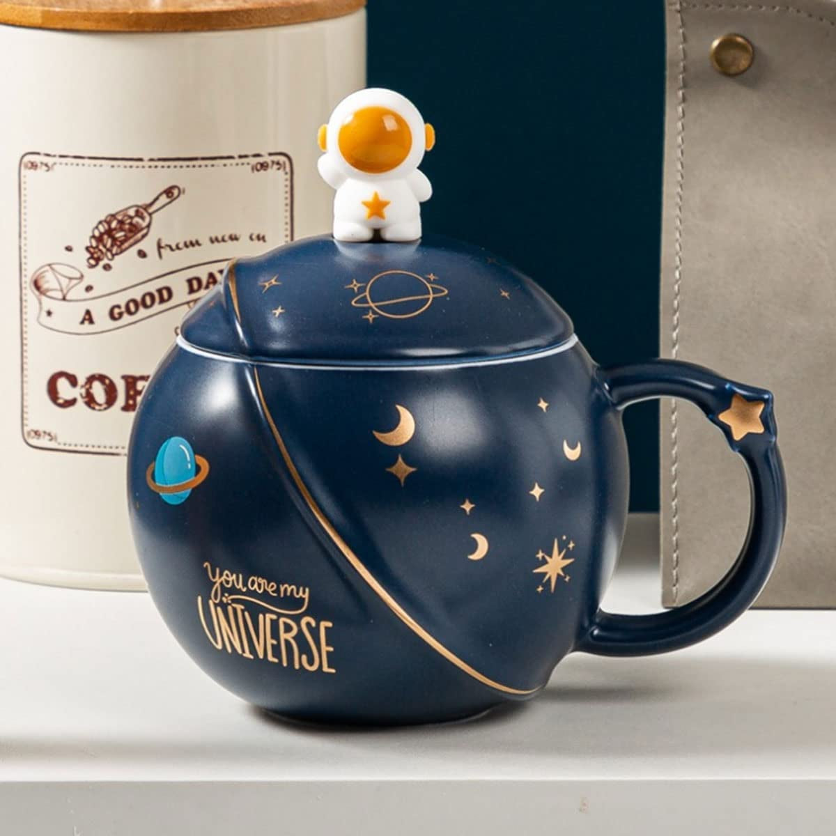 - Cute Astronaut Mug with Lid and Spoon, Kawaii Cup Novelty Mug for Coffee, Tea and Milk, Blue, 450Ml/15Oz