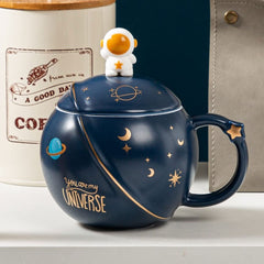 - Cute Astronaut Mug with Lid and Spoon, Kawaii Cup Novelty Mug for Coffee, Tea and Milk, Blue, 450Ml/15Oz